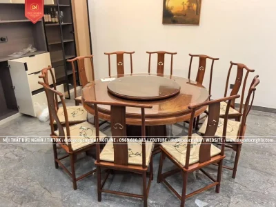 Bàn Ghế Ăn Tròn 10 Ghế Gỗ Hương Tai Quan Sang Trọng