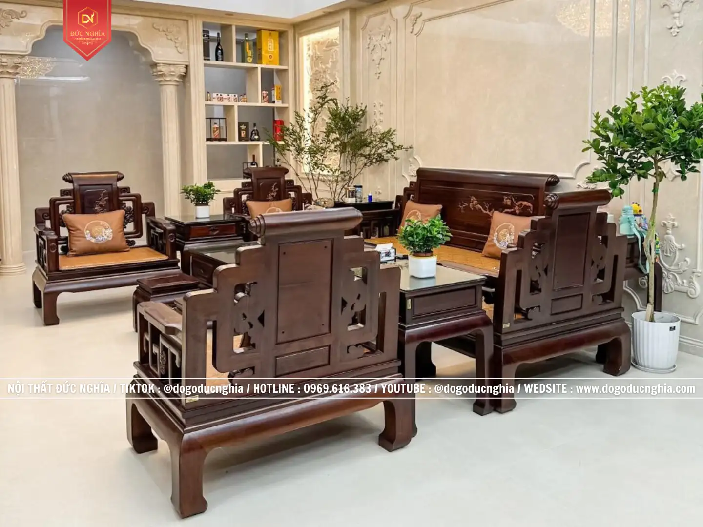 Bộ Ghế Sơn Thủy - Phiển Bản Mới l Gồm 12 Món - Gỗ Gụ Lào