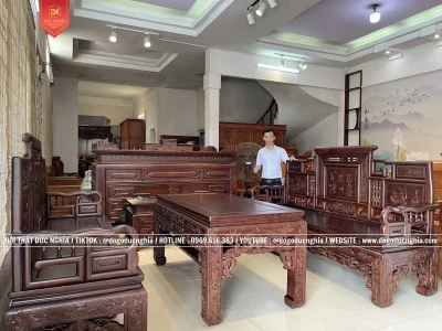 Bộ Ghế Trường Kỷ Cổ Đồ Huế - Bộ 3 Món Gỗ Hương Đá