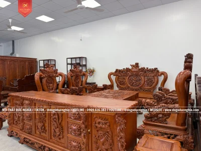 Bộ Ghế Nghê Bảo Đỉnh 10 Món Gỗ Hương - Cột 12, Chân 14