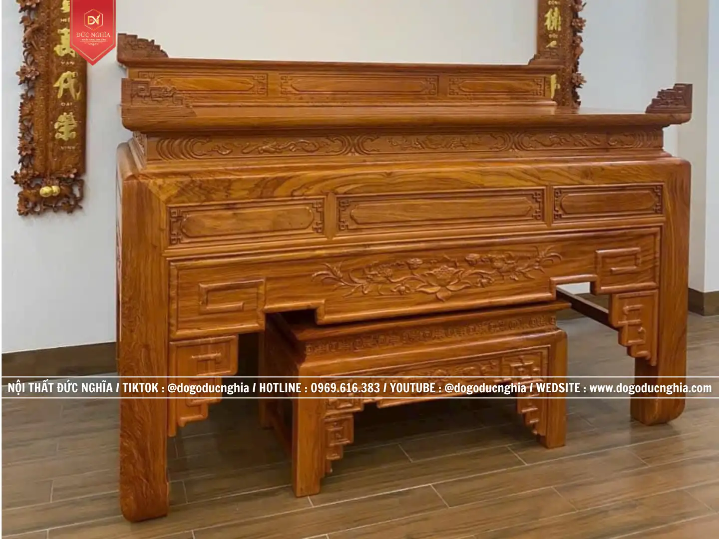 Án Gian Thờ Triện Sen Gỗ Hương Đẹp - Đơn Giản