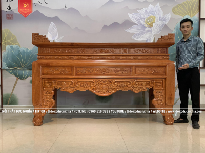 Án Gian Thờ Triện Ngũ Phúc Gỗ Hương - Chân 14