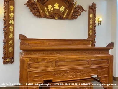 Án Gian Thờ Triện Sen Gỗ Hương Đẹp - Đơn Giản