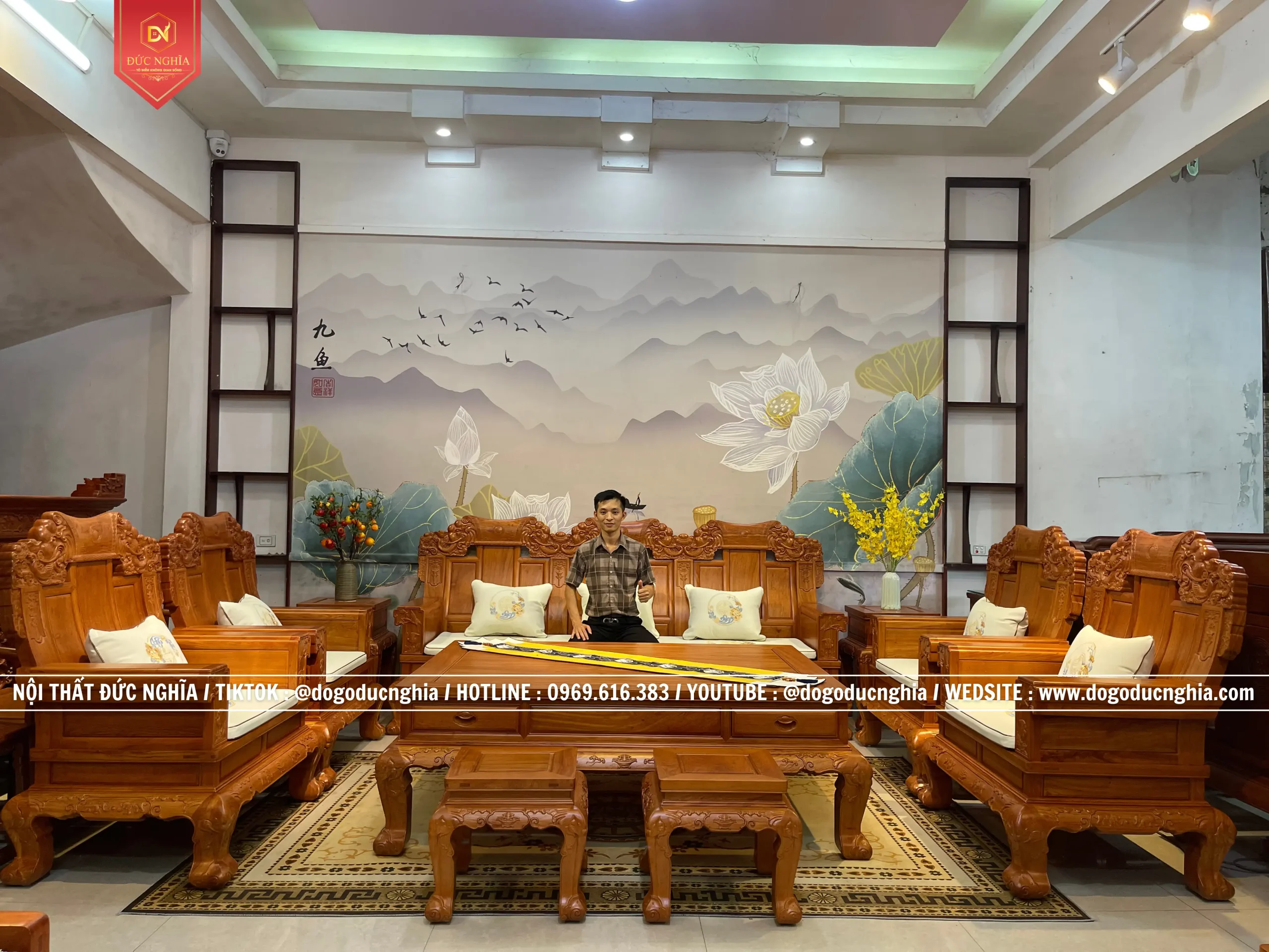 Bộ ghế Như Ý Khánh Voi - 10 Món Gỗ Hương (12)