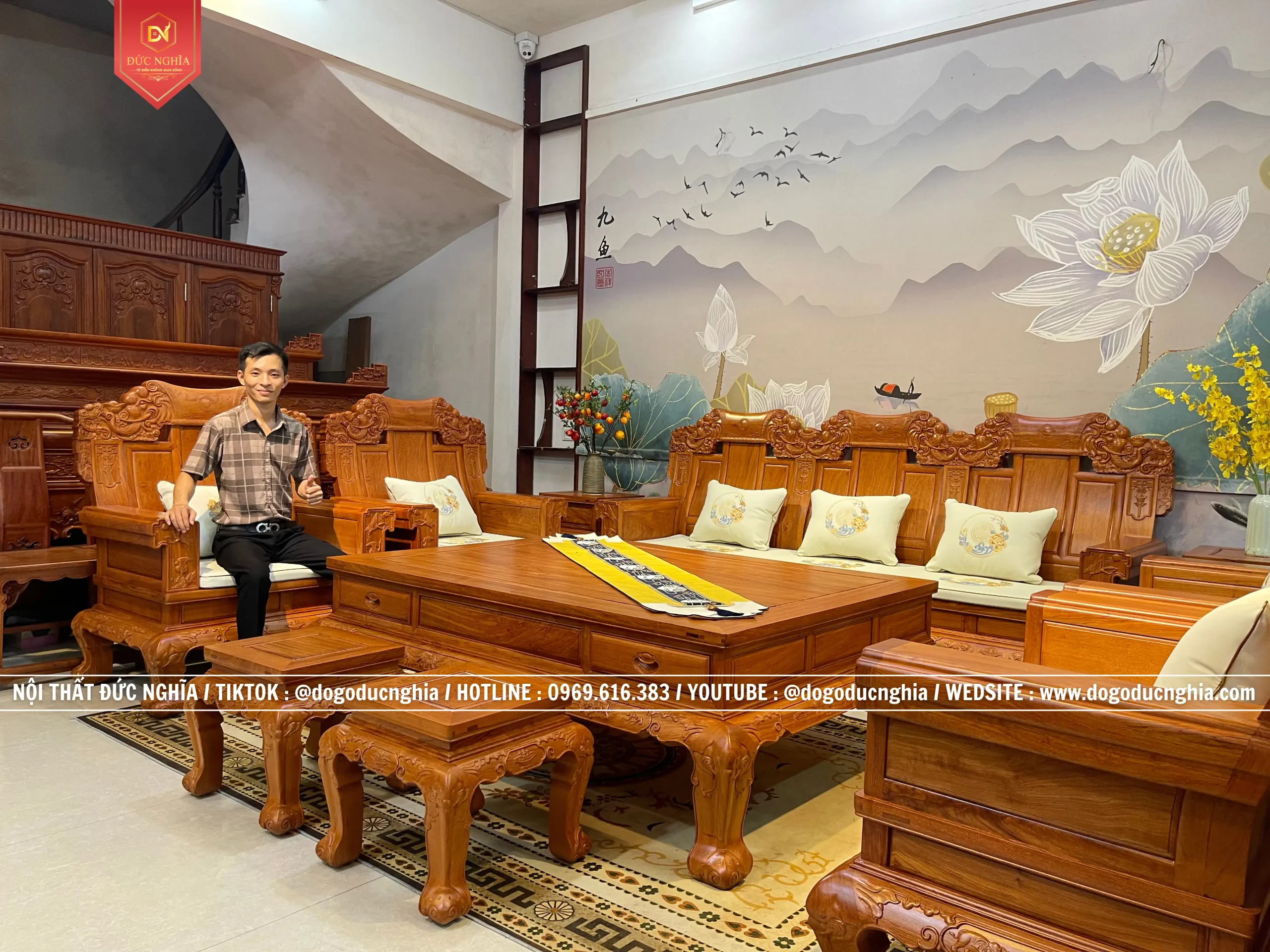 Bộ ghế Như Ý Khánh Voi - 10 Món Gỗ Hương (13)