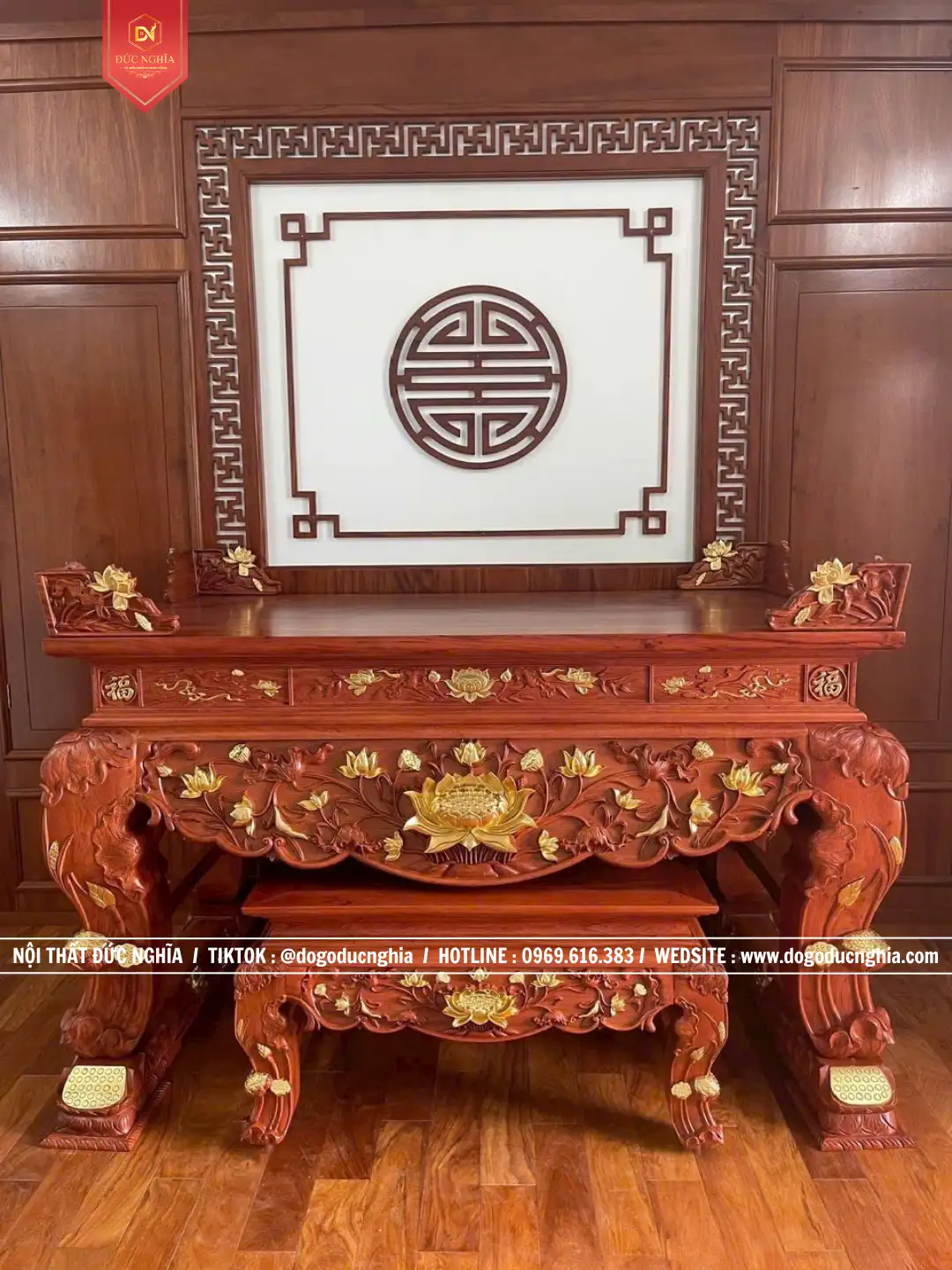 Sập Thờ Hoa Sen Chạm Khắc Thủ Công Mỹ Nghệ Gỗ Hương