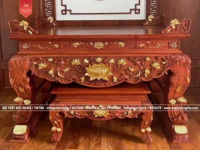 Sập Thờ Hoa Sen Chạm Khắc Thủ Công Mỹ Nghệ Gỗ Hương