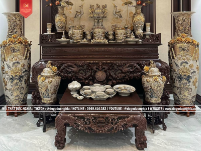 Sập Thờ Ngũ Phúc Gỗ Gụ Víp - Chân 24 - Hàng Kỹ