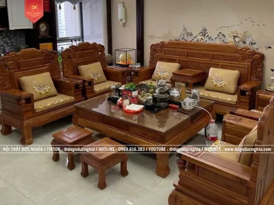 Bộ Ghế Như Ý Kim Tượng -  Mẫu Mới Nhất 11 Món Gỗ Hương Lào