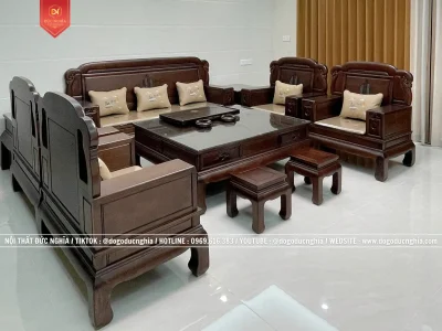 Bộ Ghế Sofa Gỗ Hiện Đại l 10 Món Gỗ Gụ - Mộng Tàu
