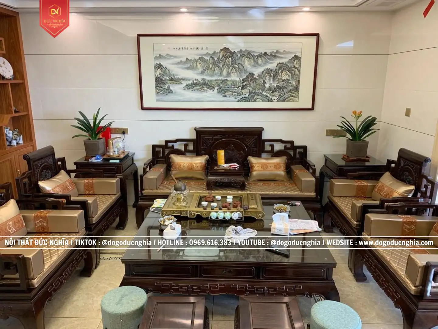 Bộ Ghế Sơn Thủy Gỗ Gụ Sang Trọng - 10 Món Tiêu Chuẩn Xuất Khẩu