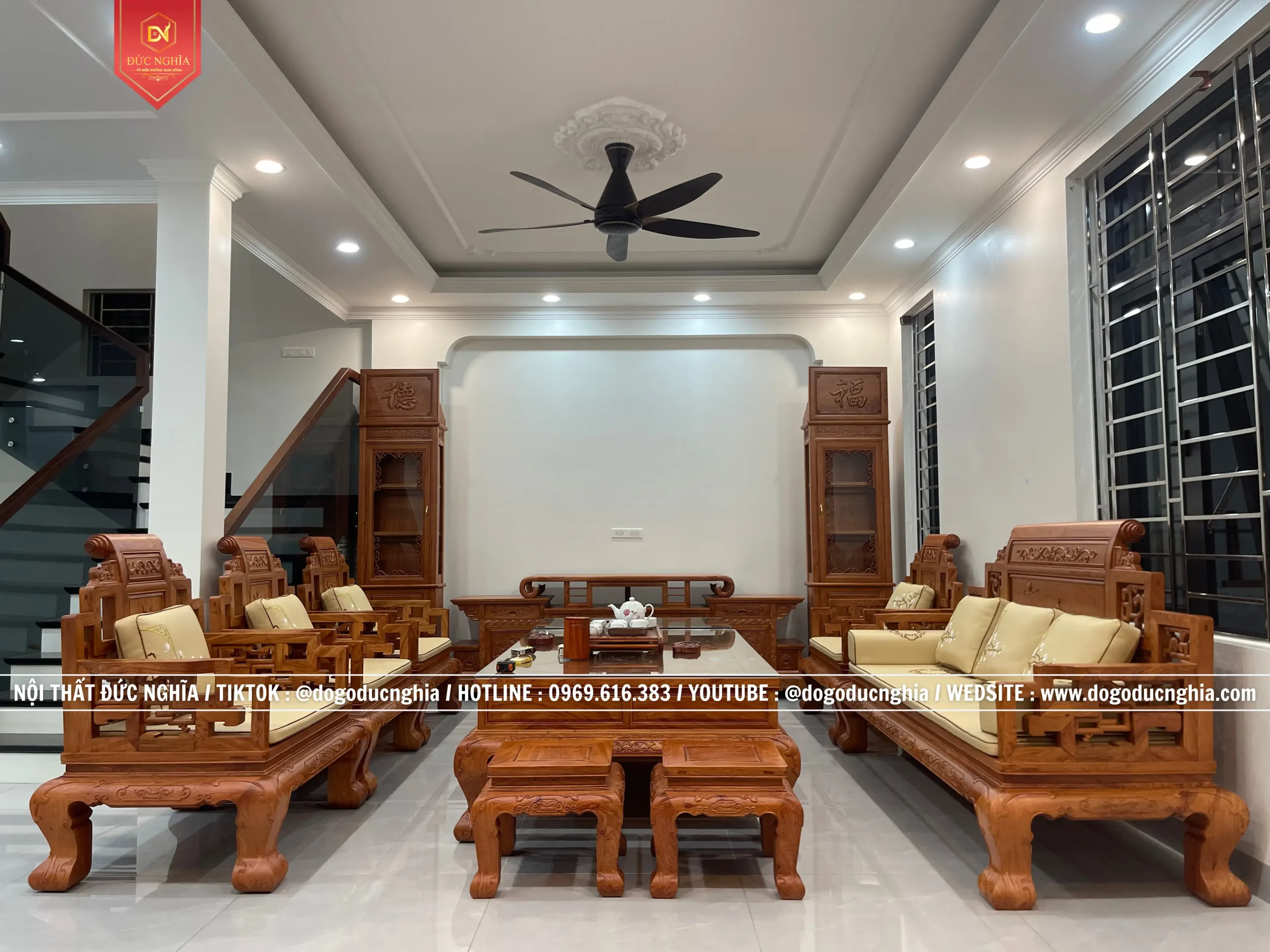 Bộ Ghế Sơn Thủy - Đại Phú Quý Víp Gỗ Hương - Mộng Tàu