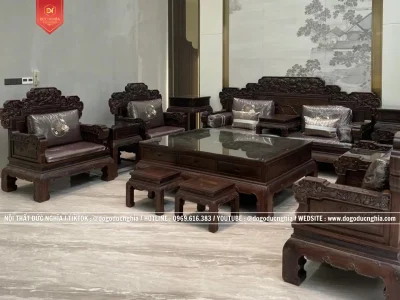 Bộ Ghế Triện Tranh Nho Sóc 13 Món Gỗ Gụ Lào - Mẫu Ghế Mới