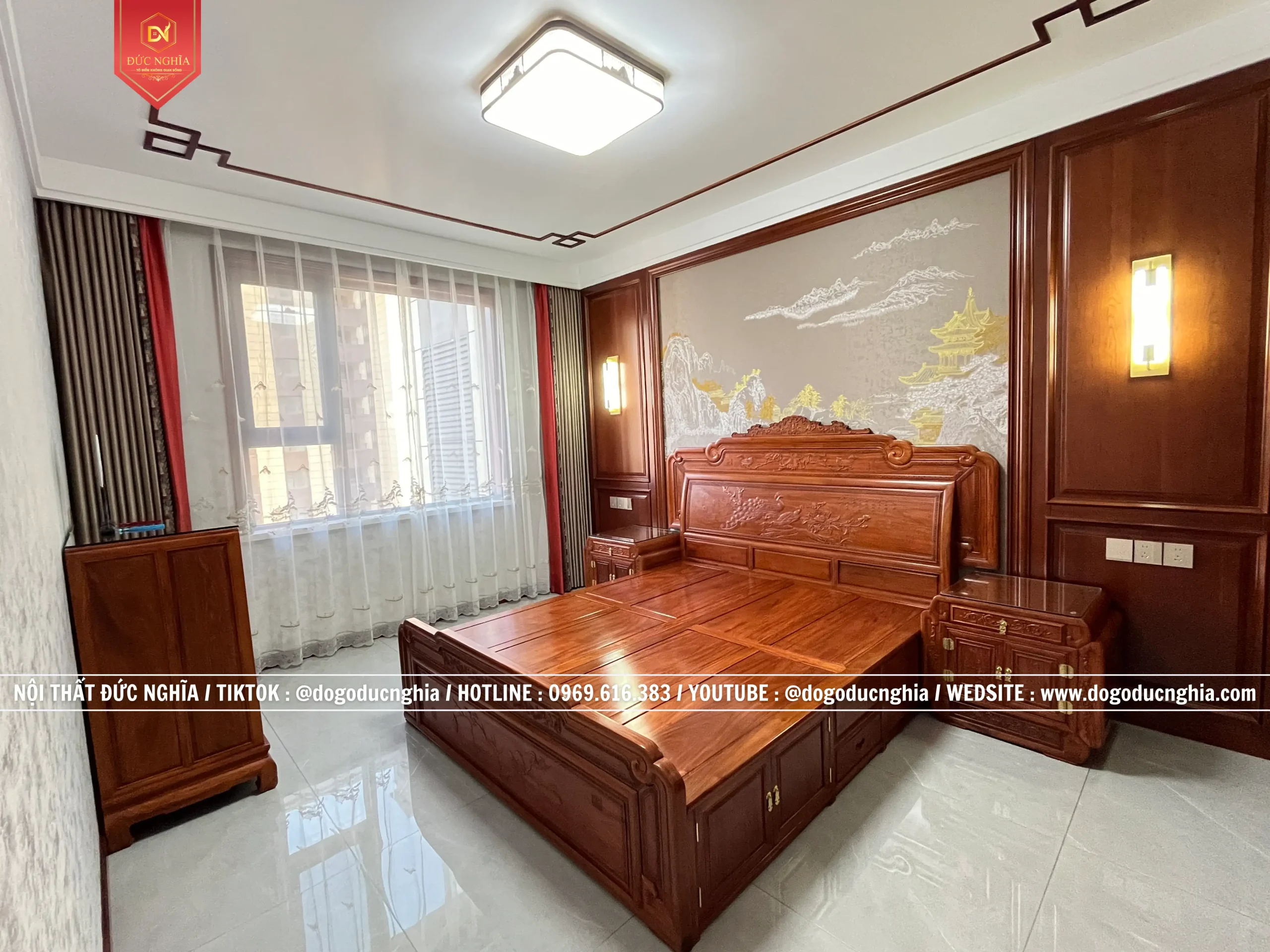 Giường Ngủ Phu Thê Viên Mãn l 1m8 x 2m Gỗ Hương